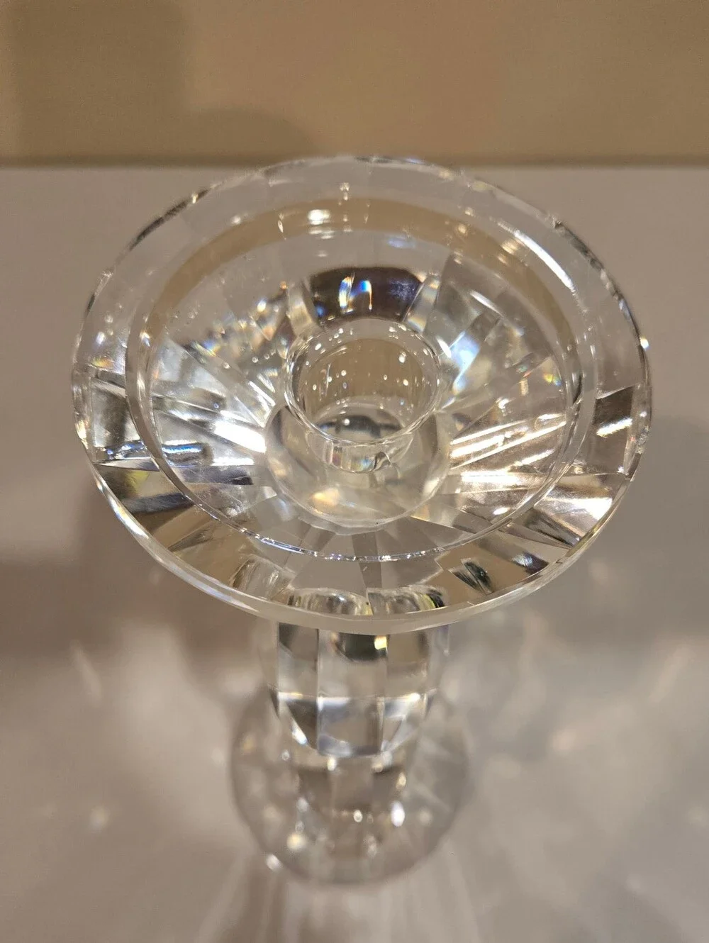 Art Deco Shannon Crystal Faceted Column Candle Holder - Clear